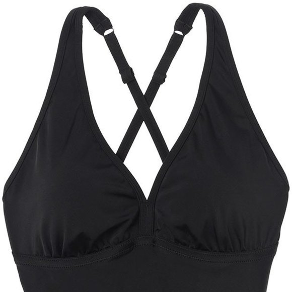 Adore Me Contour Plus Swim Top Swim Tankini Peplum Criss Cross Back Black - Picture 8 of 16